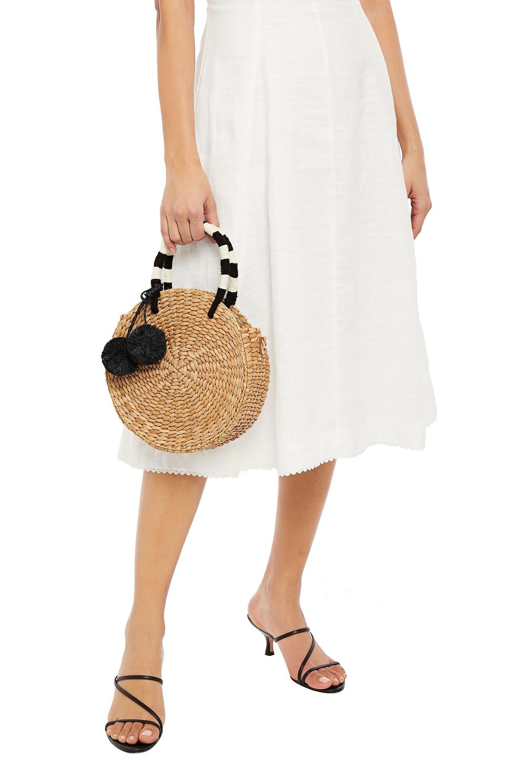 KAYU Pompom-embellished woven straw tote