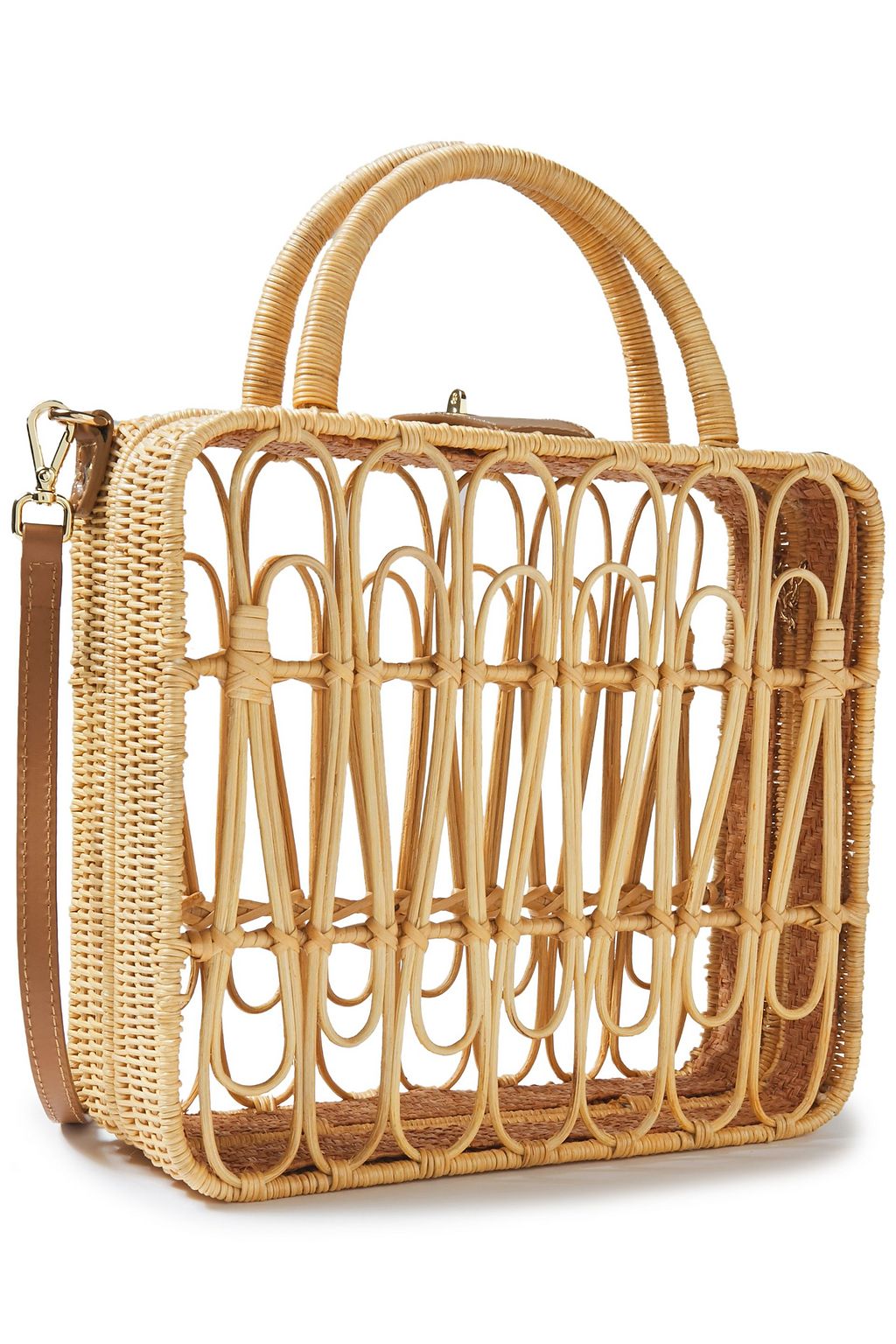KAYU Safia leather-trimmed rattan shoulder bag