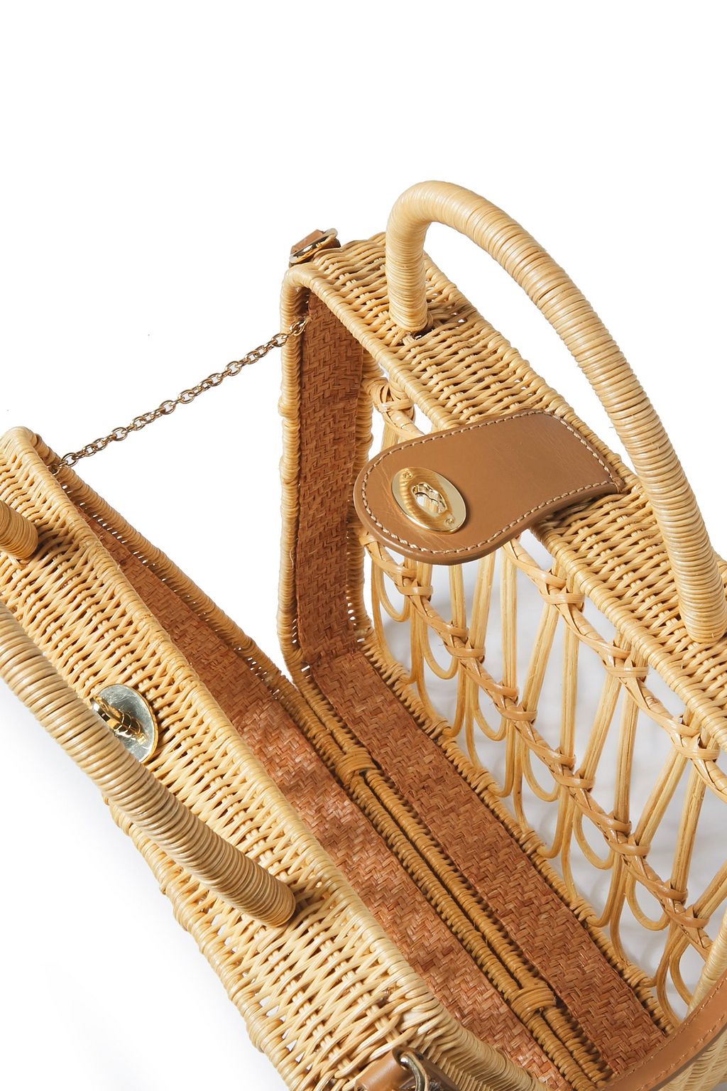KAYU Safia leather-trimmed rattan shoulder bag