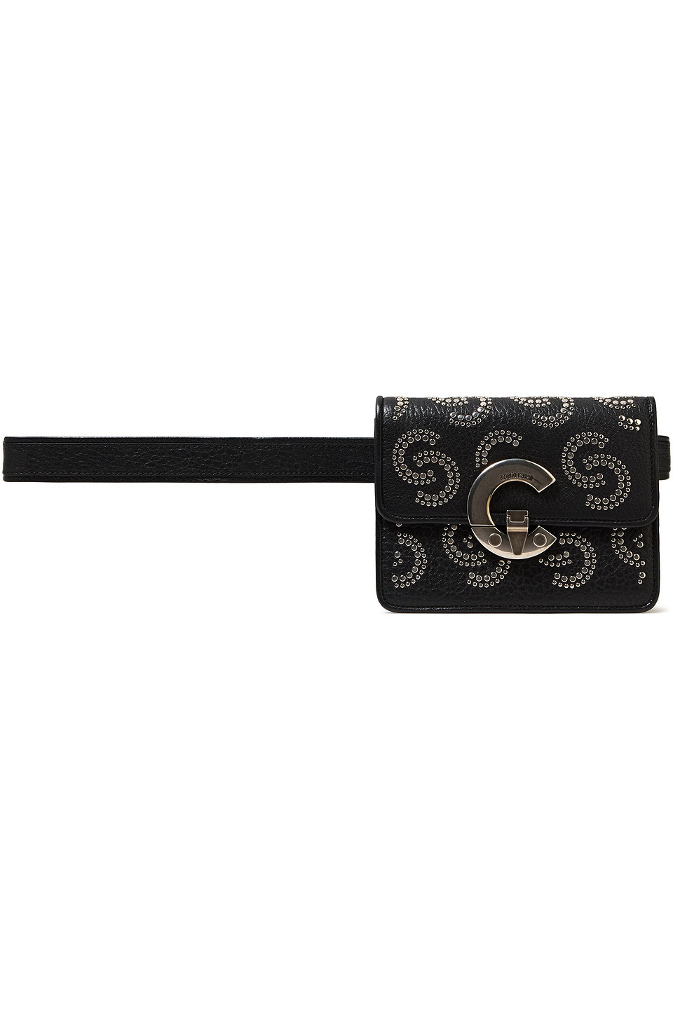 Roberto Cavalli Logo-embellished Studded Pebbled-leather Belt Bag In Black