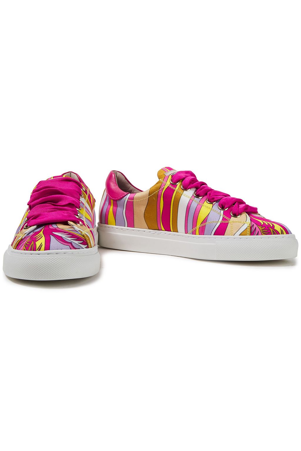PUCCI Leather-trimmed printed satin-twill sneakers