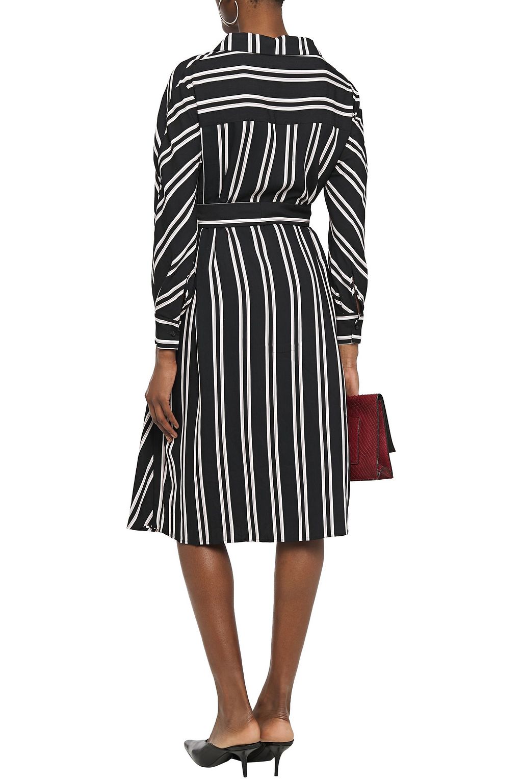 MAJE Belted striped twill midi dress