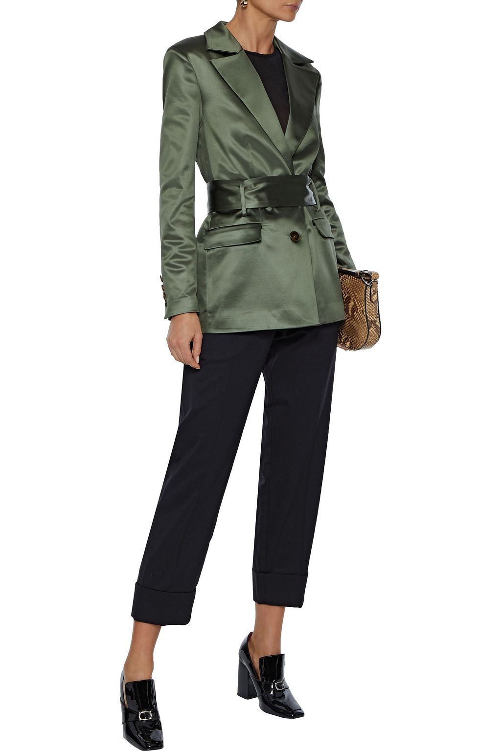 SIMONE ROCHA Belted feather-trimmed wool-blend twill straight-leg pants