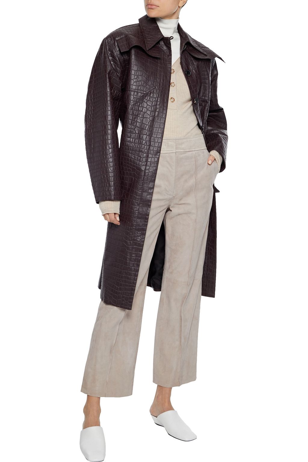 JOSEPH Ridge cropped suede flared pants