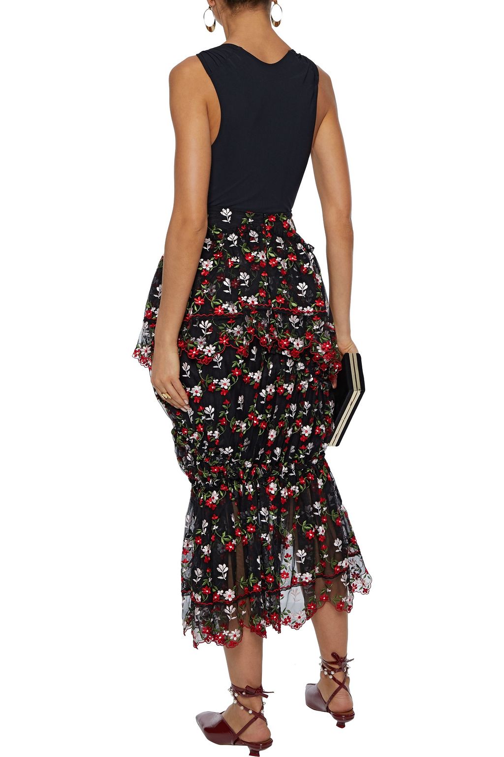 SIMONE ROCHA Gathered embroidered tulle midi skirt