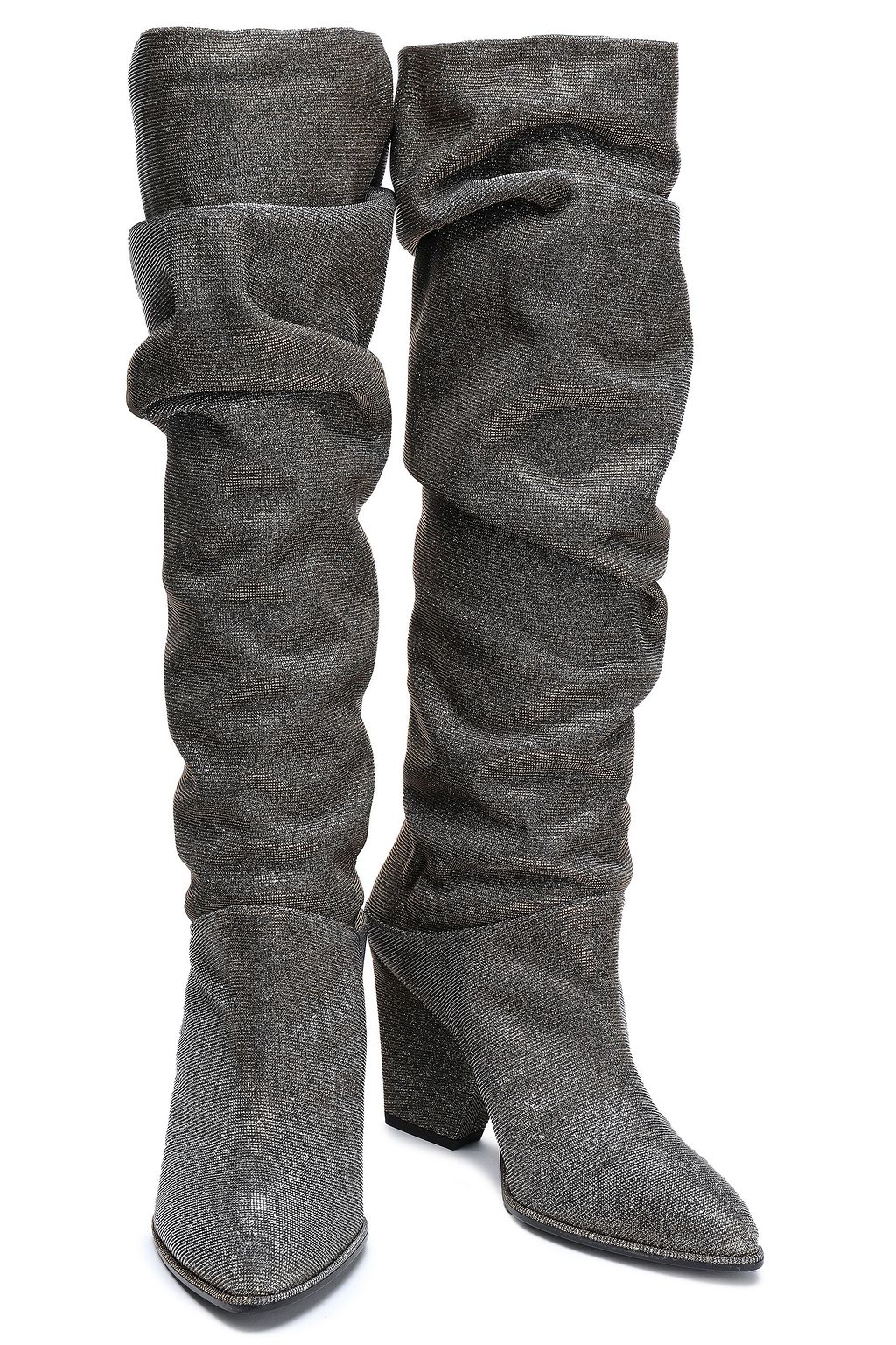 STUART WEITZMAN Ruched glittered stretchknit knee boots Sale up to