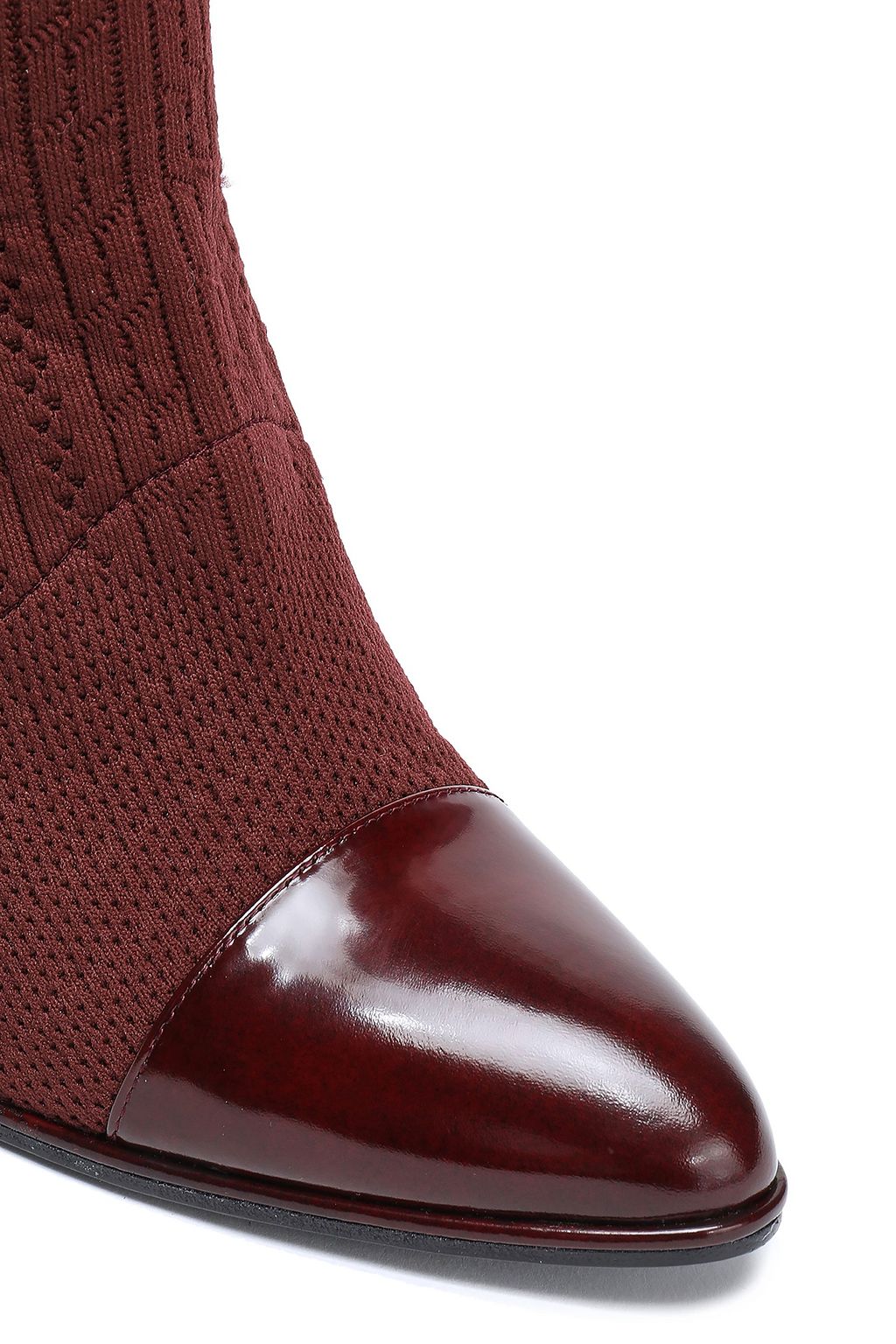 STUART WEITZMAN Leather-trimmed embellished pointelle-knit over-the-knee boots