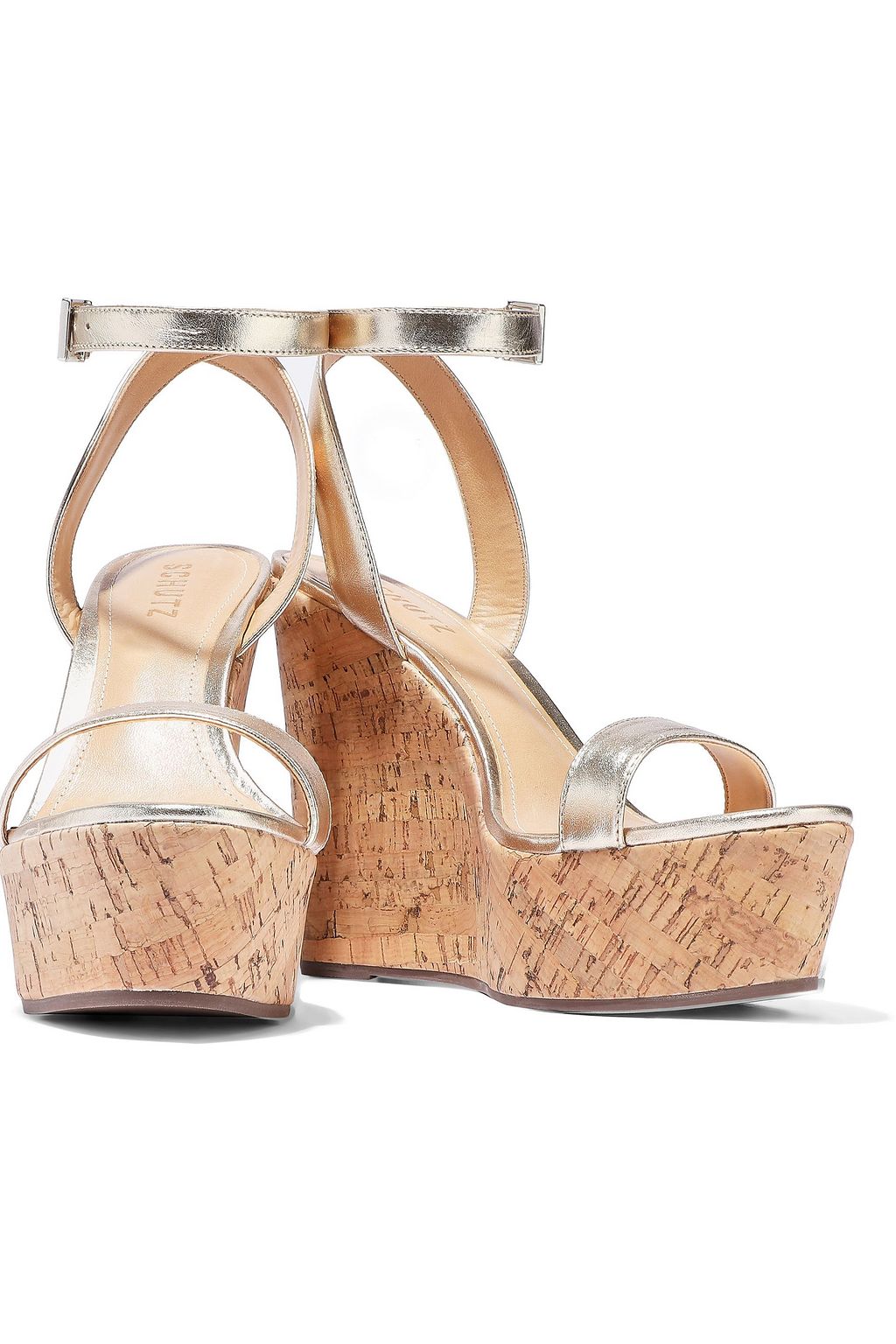SCHUTZ Eduarda metallic leather wedge sandals