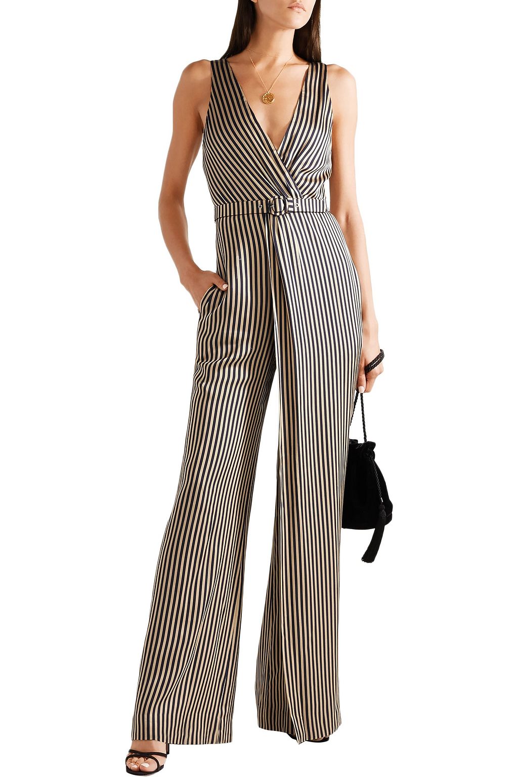 SIMKHAI Wrap-effect striped sateen jumpsuit