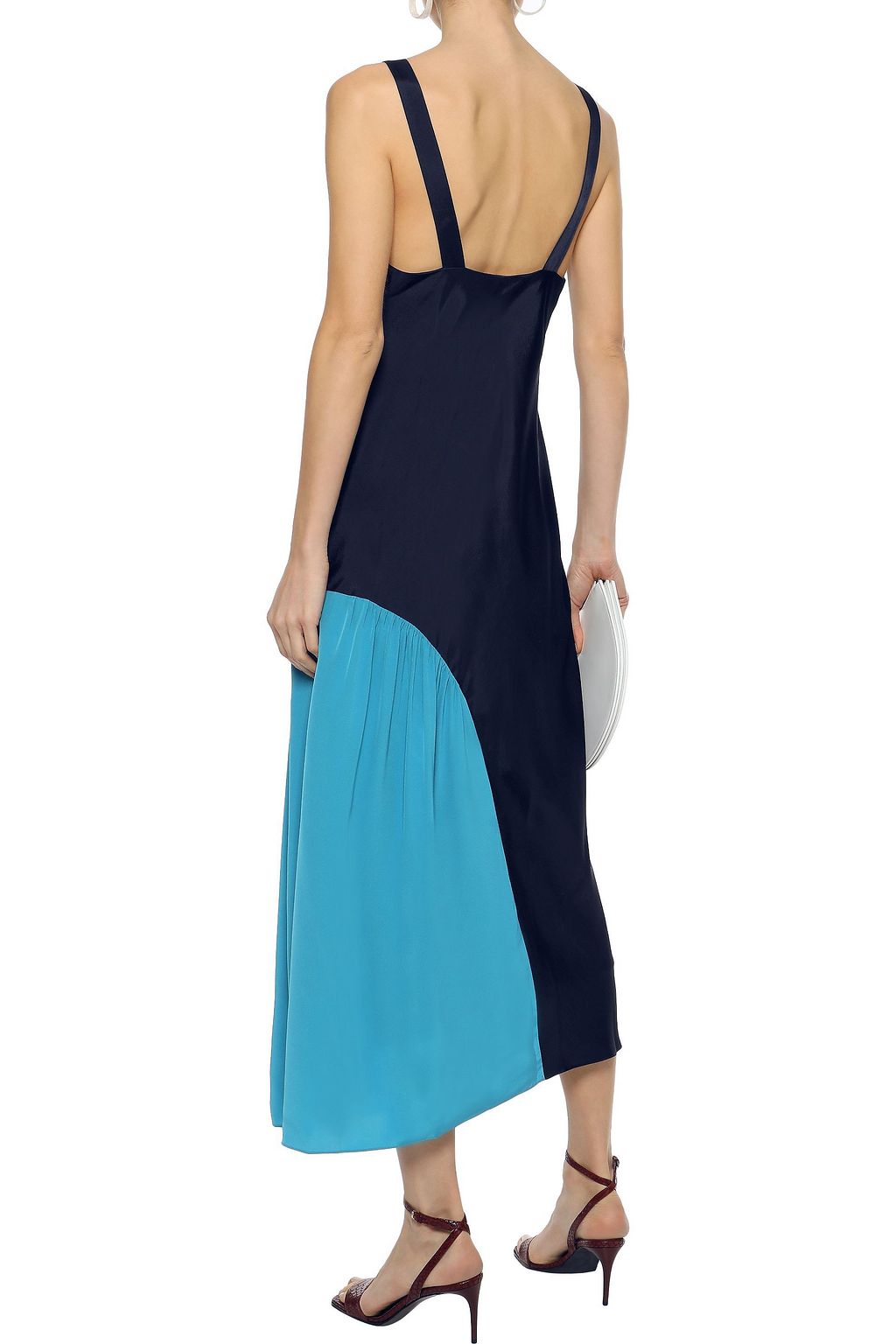 TIBI Crepe de chine-paneled twill midi slip dress