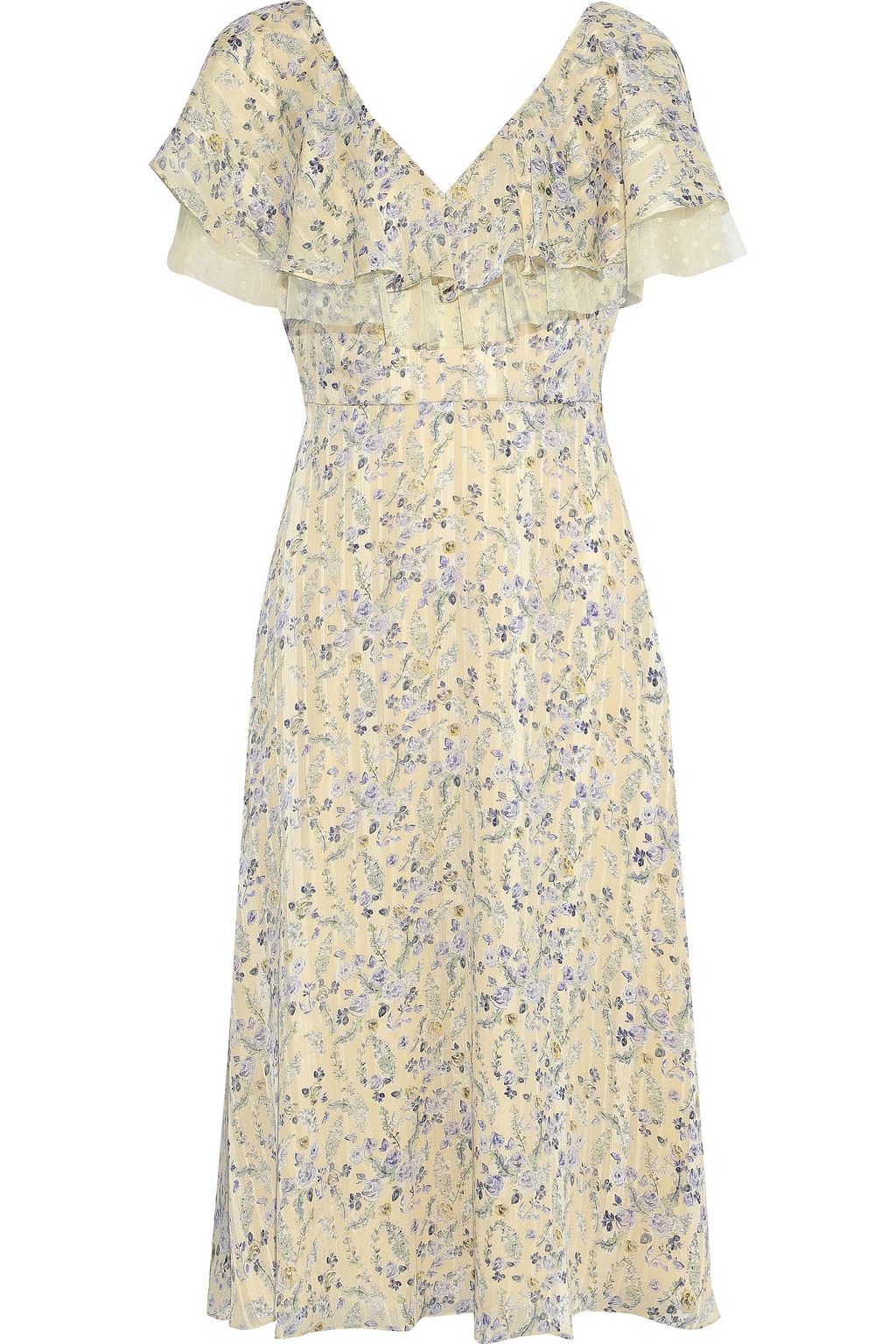 MIKAEL AGHAL Point d'esprit-trimmed floral-print jacquard midi dress ...