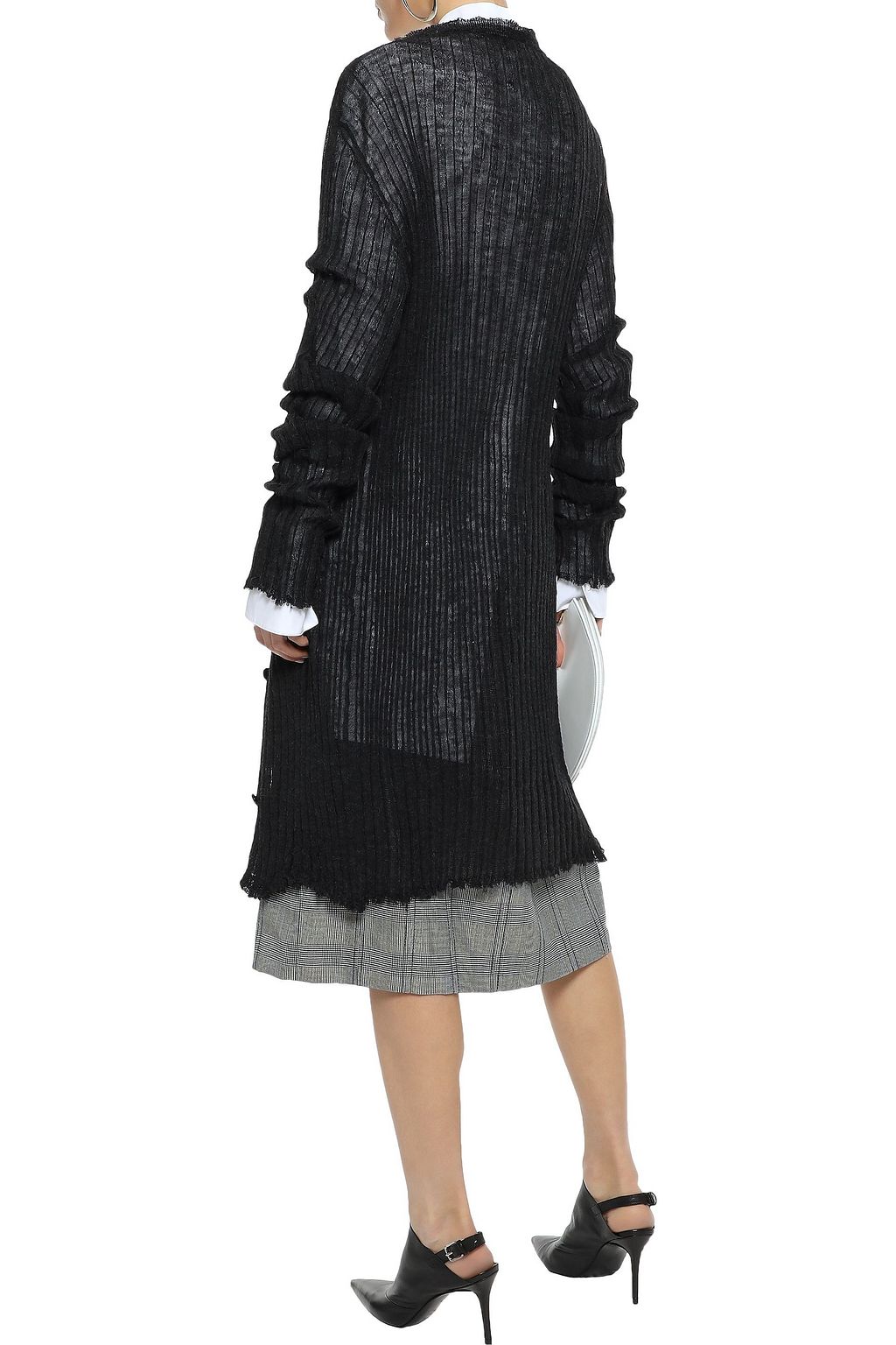 ANN DEMEULEMEESTER Distressed ribbed mohair, alpaca and silk-blend cardigan