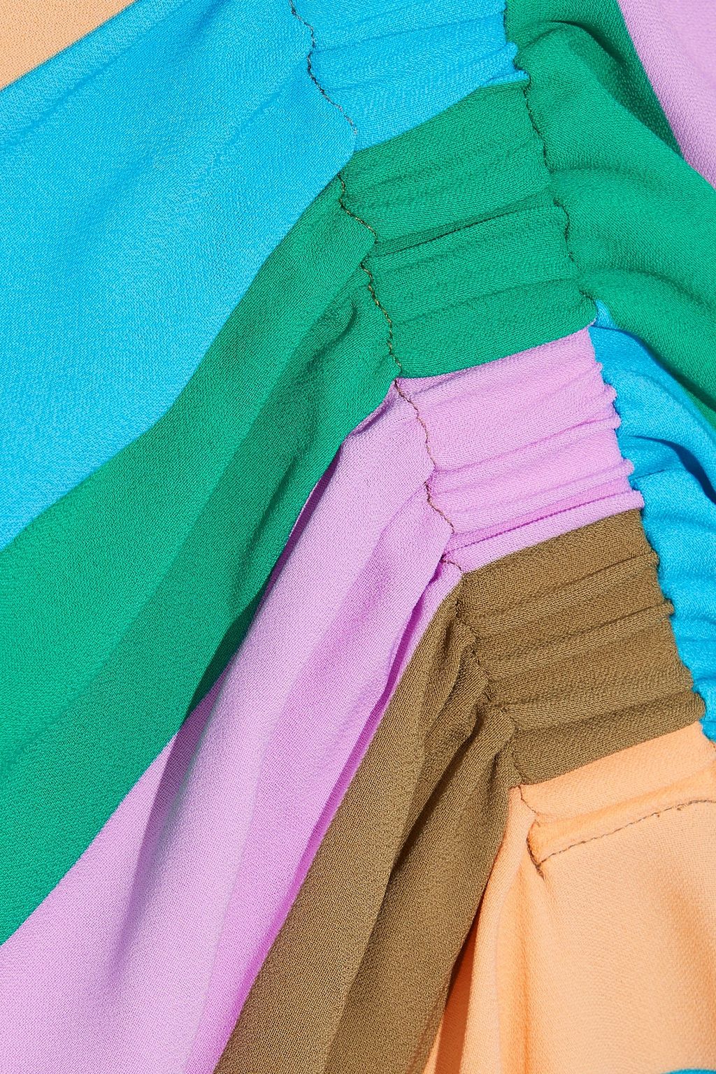 TIBI Julian ruched striped crepe midi skirt