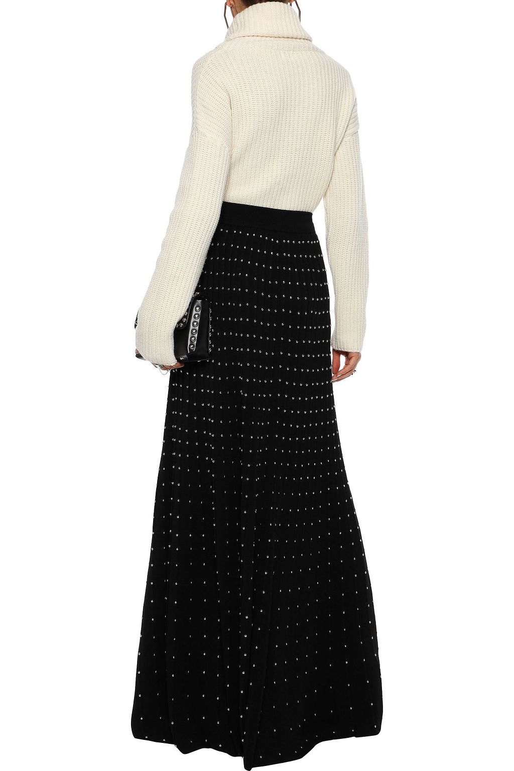 BALMAIN Studded pleated wool-blend maxi skirt