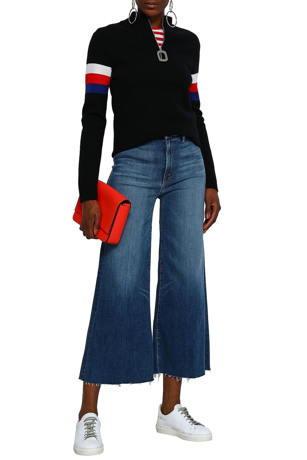 MOTHER The Swooner cropped frayed high-rise wide-leg jeans