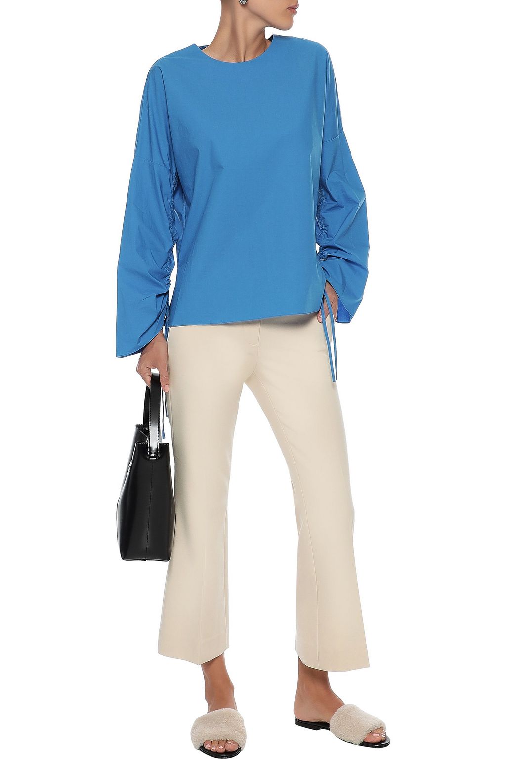 TIBI Ruched cotton-poplin top
