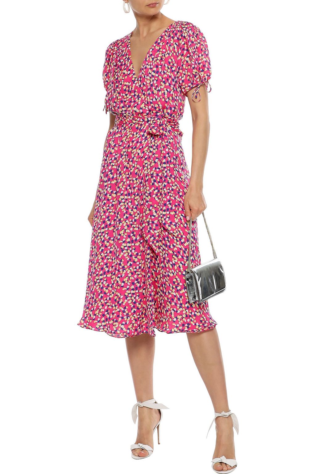 CAROLINA HERRERA Belted printed silk crepe de chine midi wrap dress