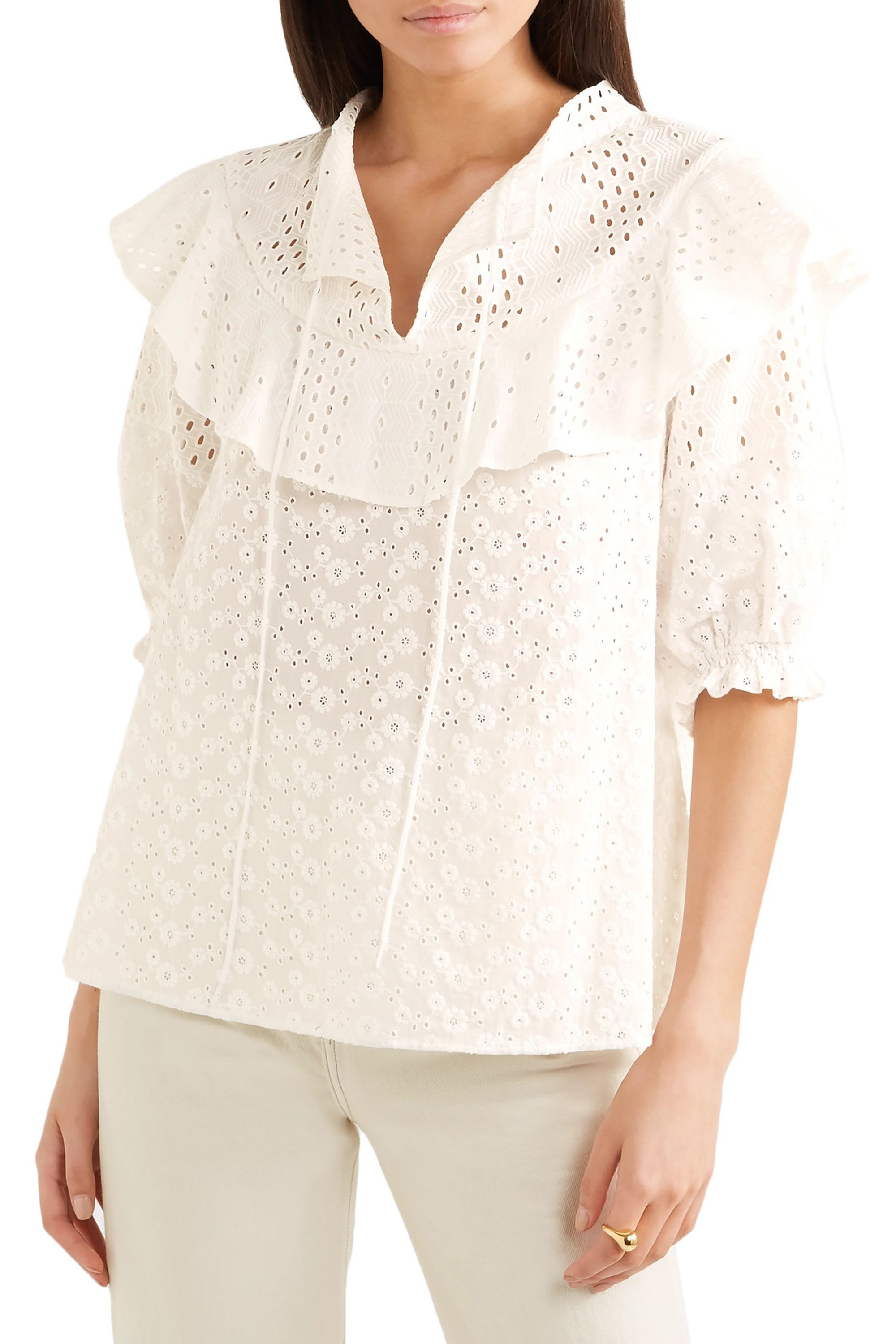 See By Chloé Ruffled broderie anglaise cotton blouse