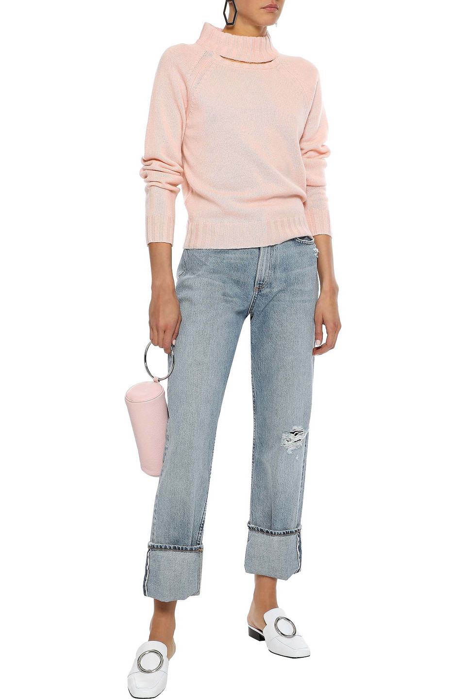 Equipment Abel Cutout Wool And Cashmere-blend Turtleneck Sweater In Baby Pink