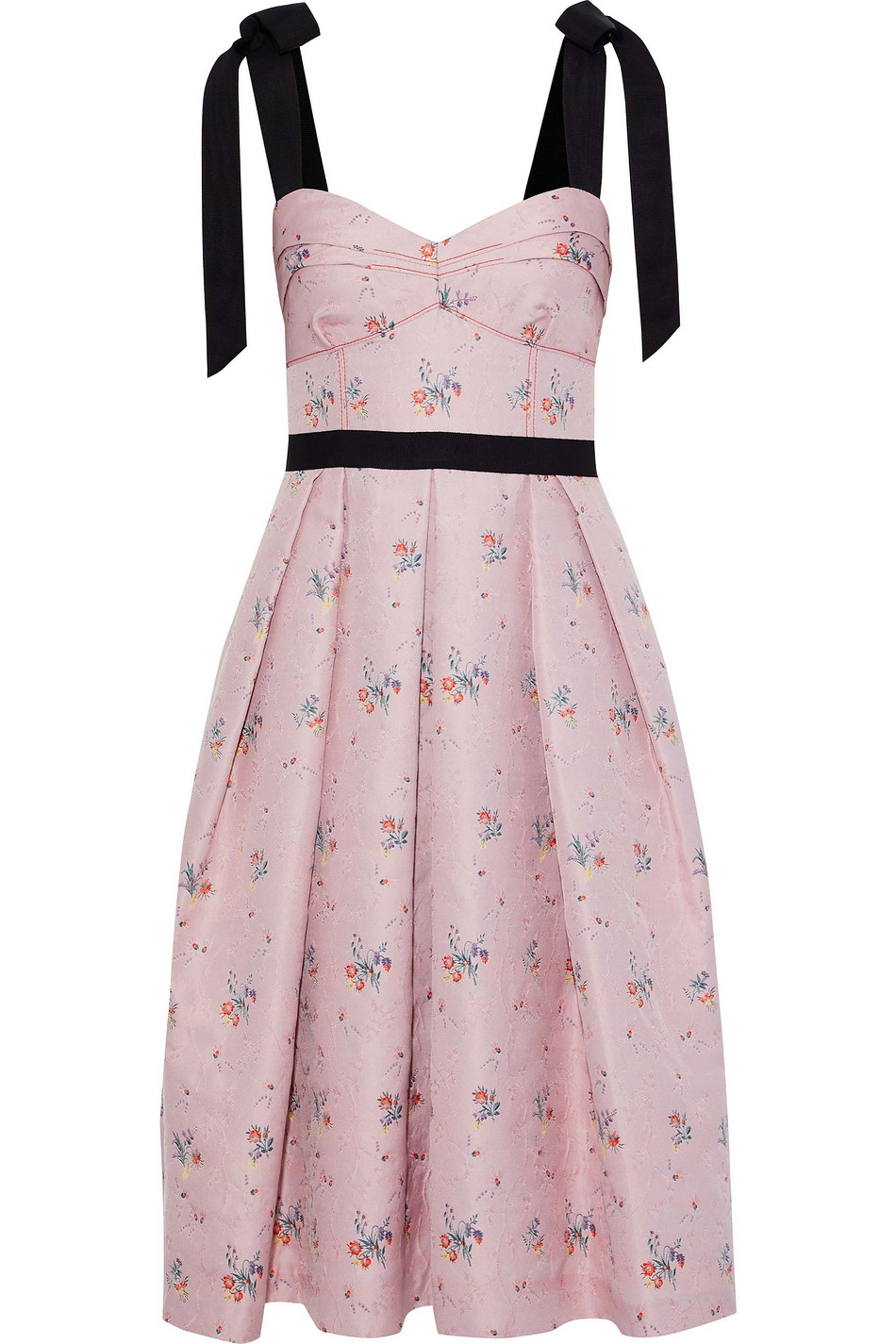 CAROLINA HERRERA Tie-detailed pleated floral-jacquard dress