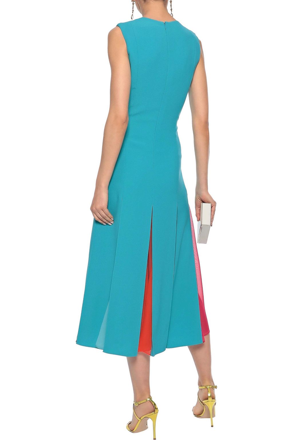 CAROLINA HERRERA Pleated georgette-paneled crepe midi dress