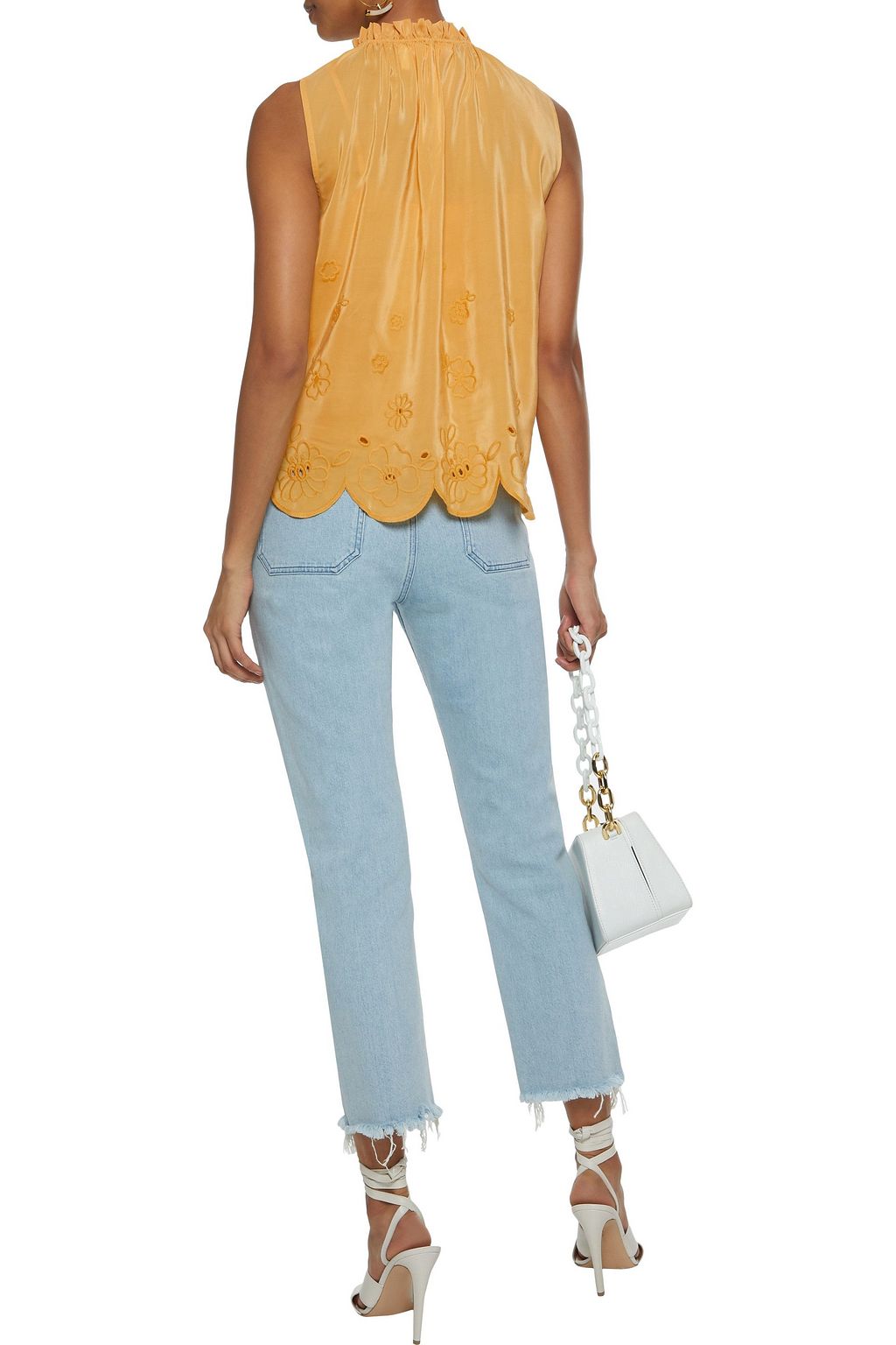 SEE BY CHLOÉ Ruffle-trimmed broderie anglaise crepe de chine blouse