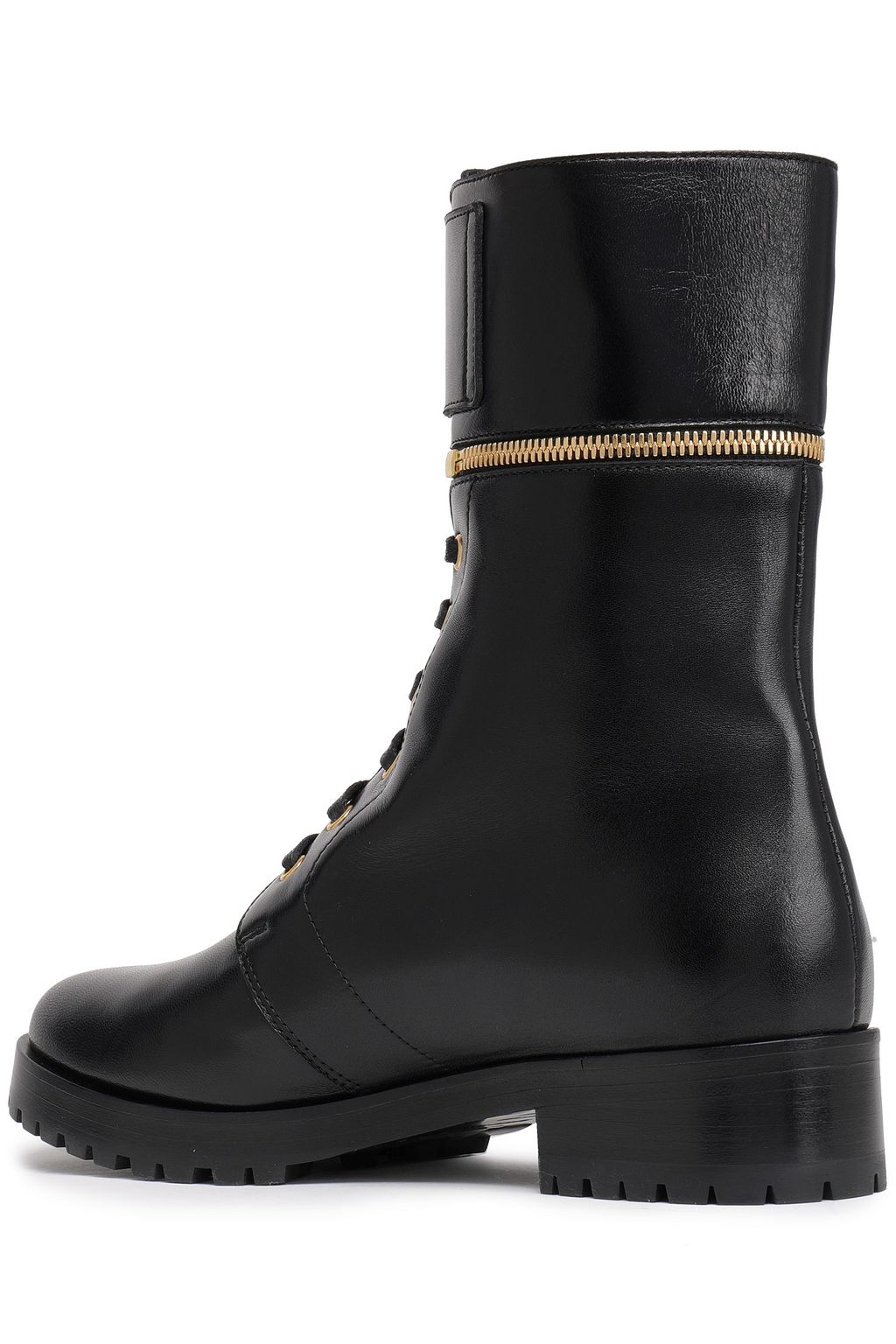 SERGIO ROSSI Zip-detailed buckled leather combat boots