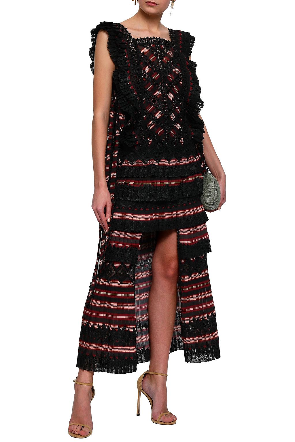 ZIMMERMANN Lace-up striped cutout chiffon mini dress