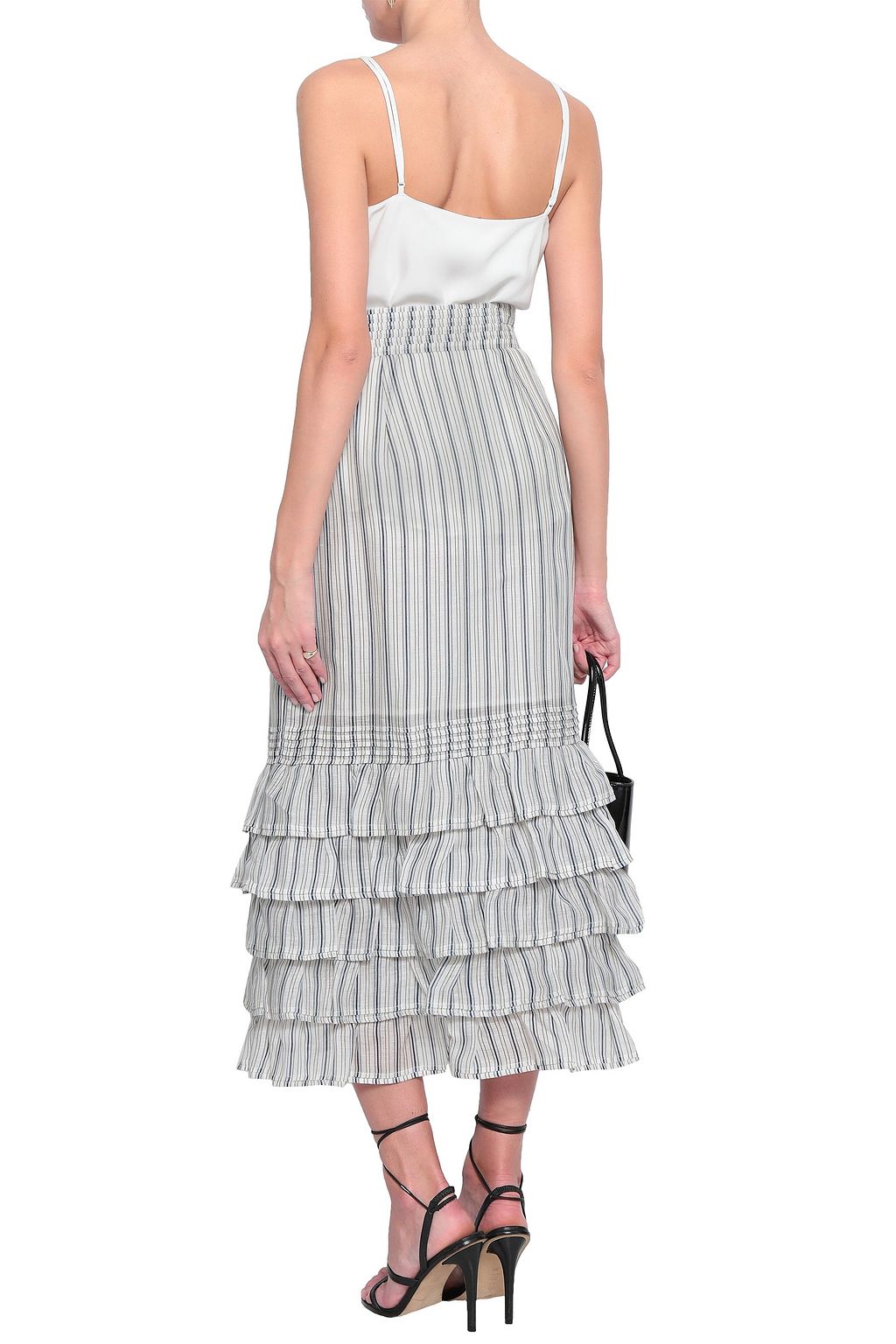 ZIMMERMANN Painted Heart tiered striped linen and silk-blend midi skirt