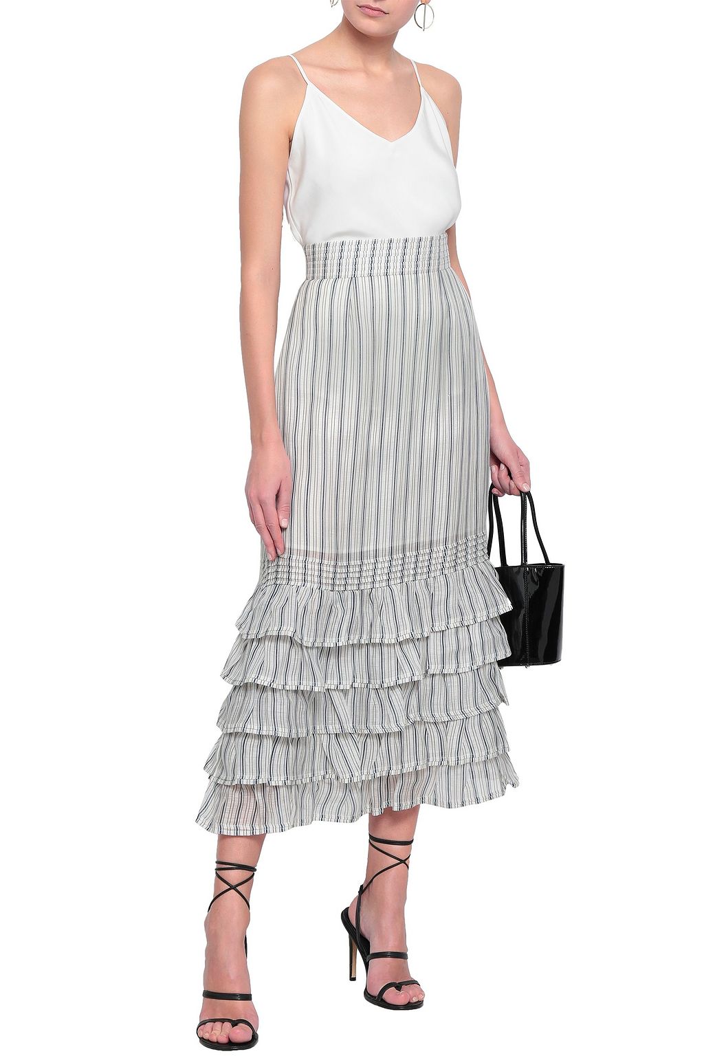 ZIMMERMANN Painted Heart tiered striped linen and silk-blend midi skirt