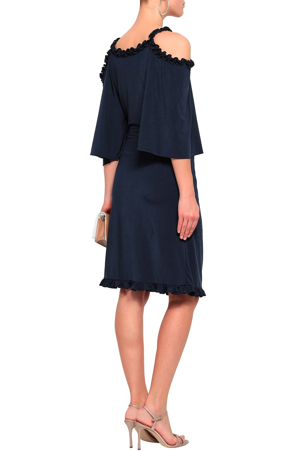 RAOUL Cold-shoulder wrap-effect ruffled sateen dress