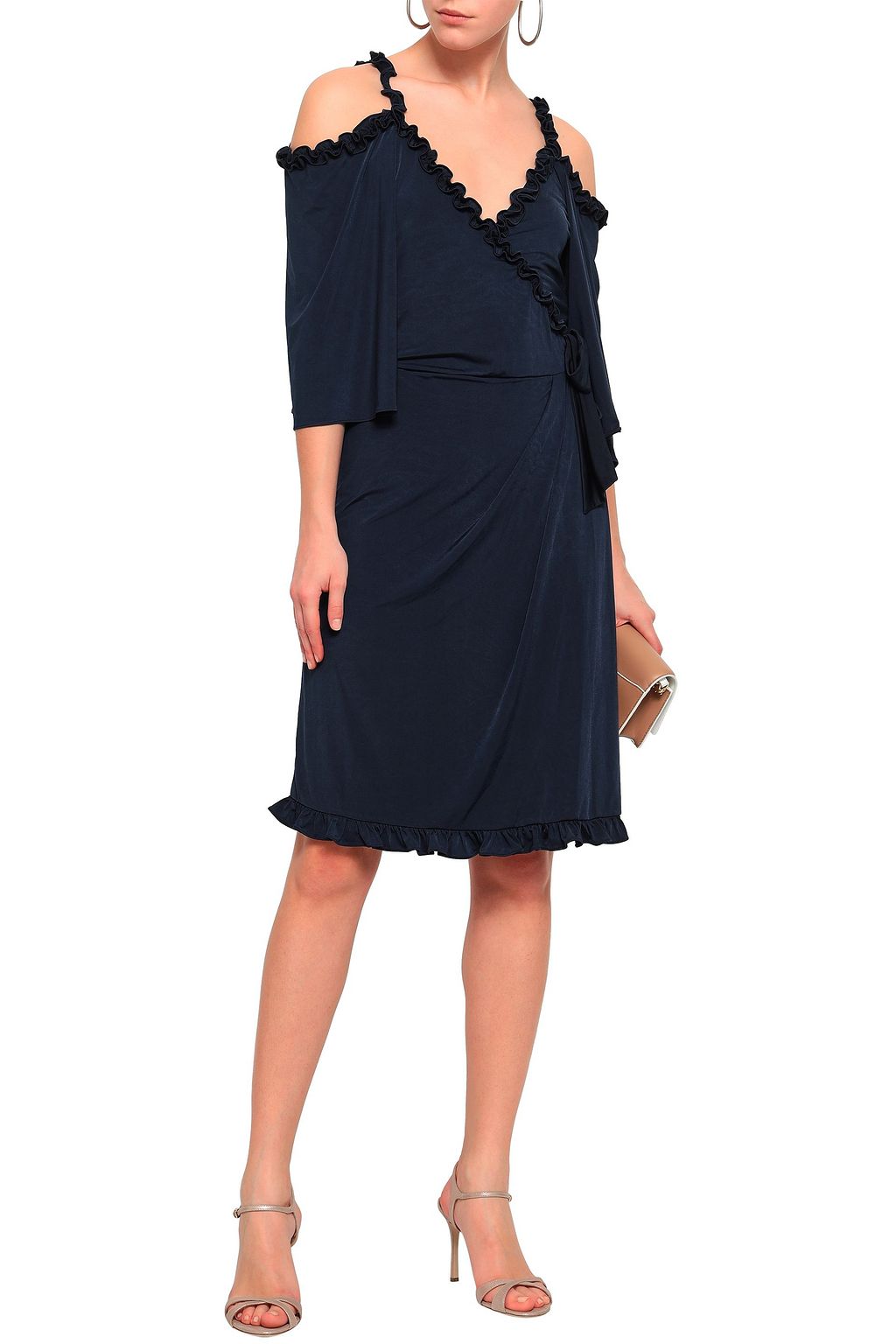 RAOUL Cold-shoulder wrap-effect ruffled sateen dress
