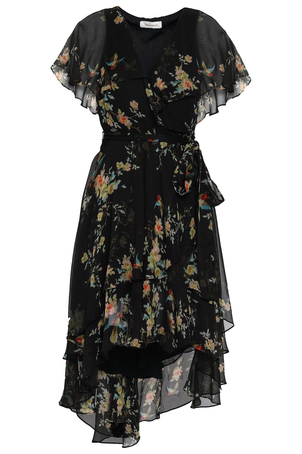 floral georgette ruffled wrap dress
