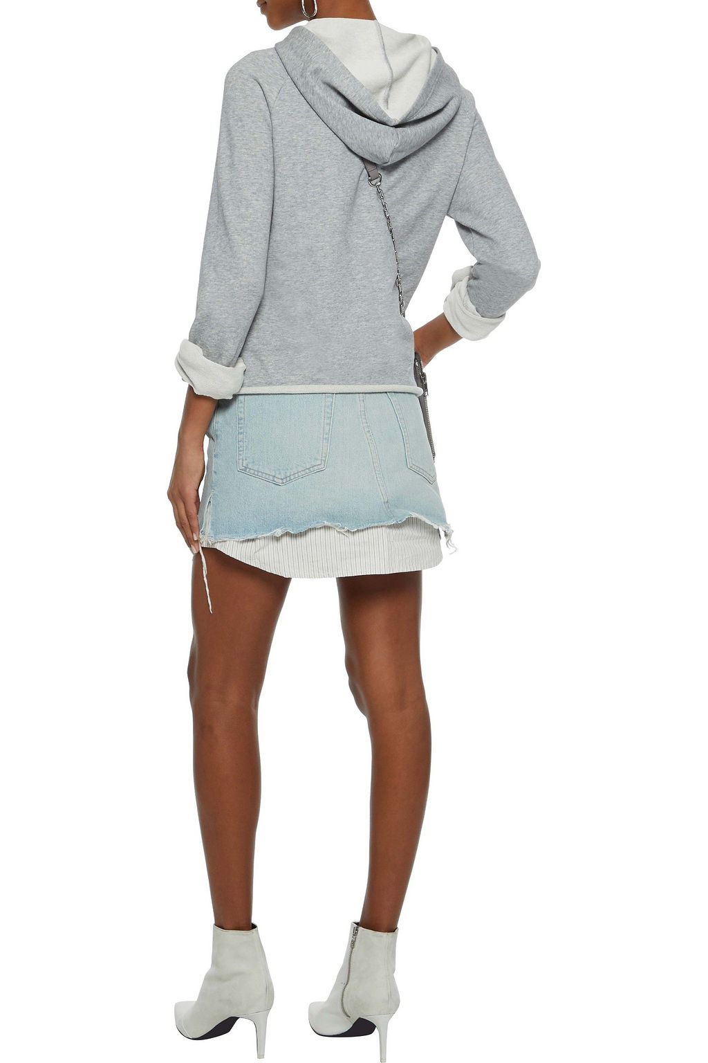 ALEXANDER WANG Striped jacquard-paneled distressed denim mini skirt