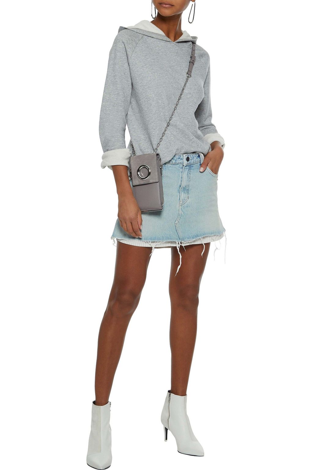 ALEXANDER WANG Striped jacquard-paneled distressed denim mini skirt