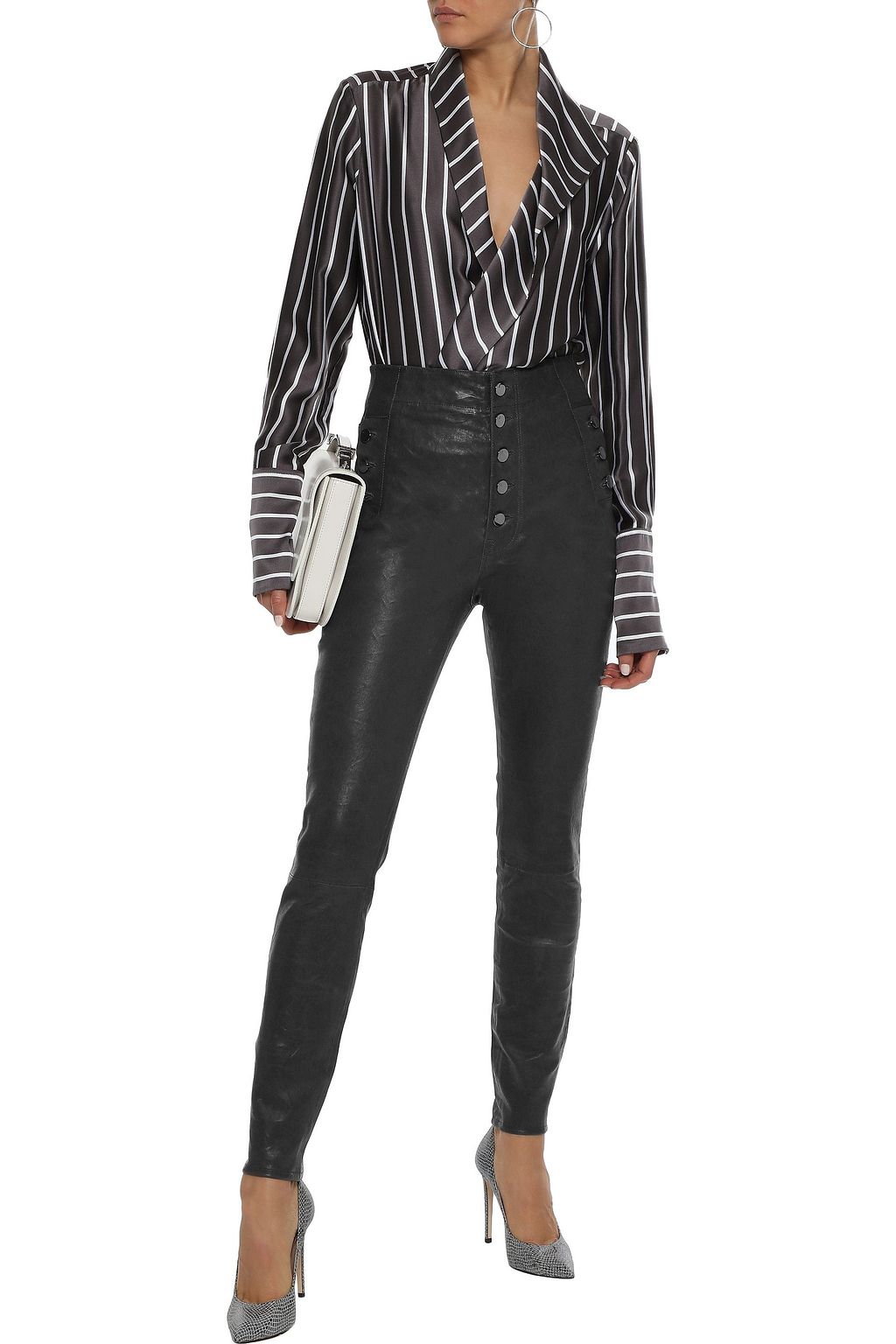 J BRAND Natasha button-detailed leather skinny pants