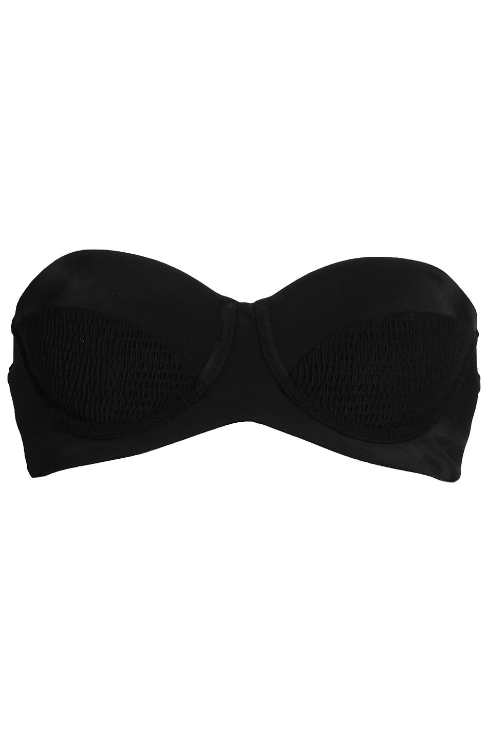 black smocked bandeau bikini top