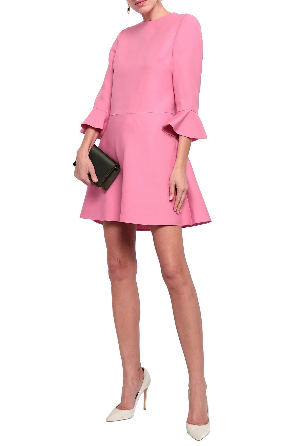 VALENTINO GARAVANI Leather-trimmed wool and silk-blend crepe mini dress