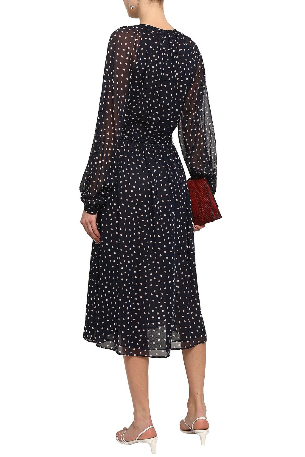DEREK LAM Belted polka-dot silk-georgette midi dress