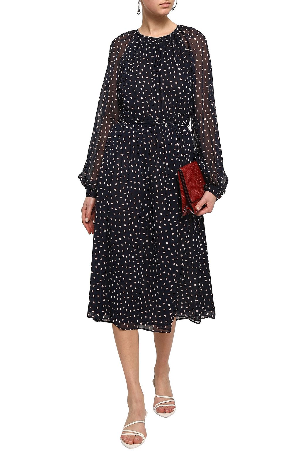 DEREK LAM Belted polka-dot silk-georgette midi dress