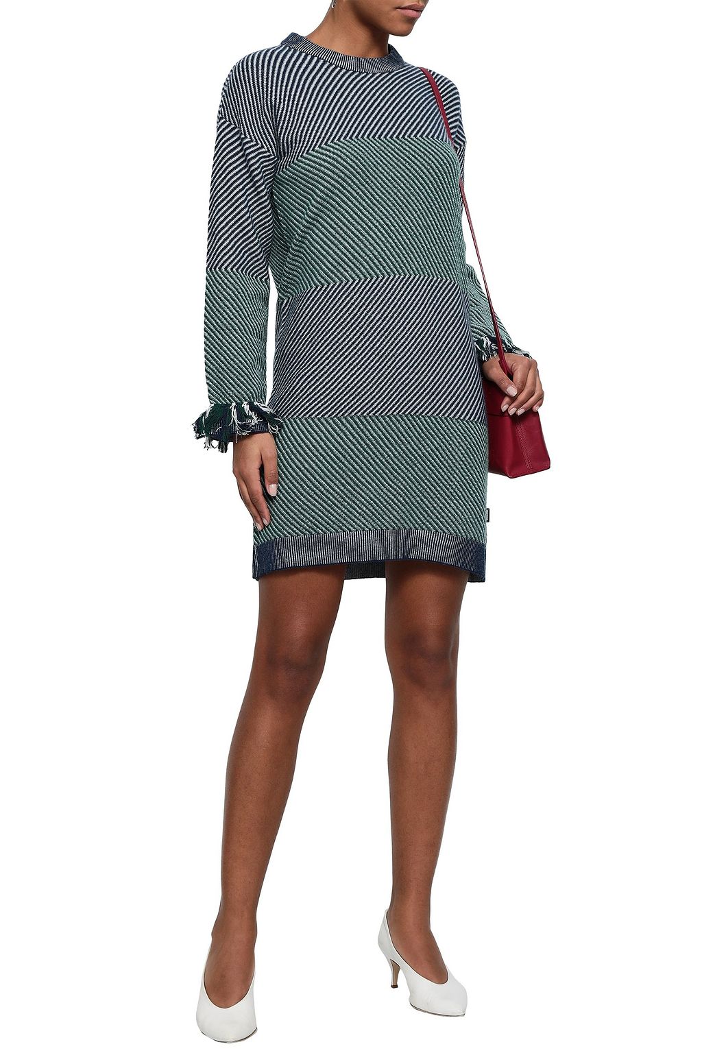 LOVE MOSCHINO Fringe-trimmed jacquard-knit mini dress