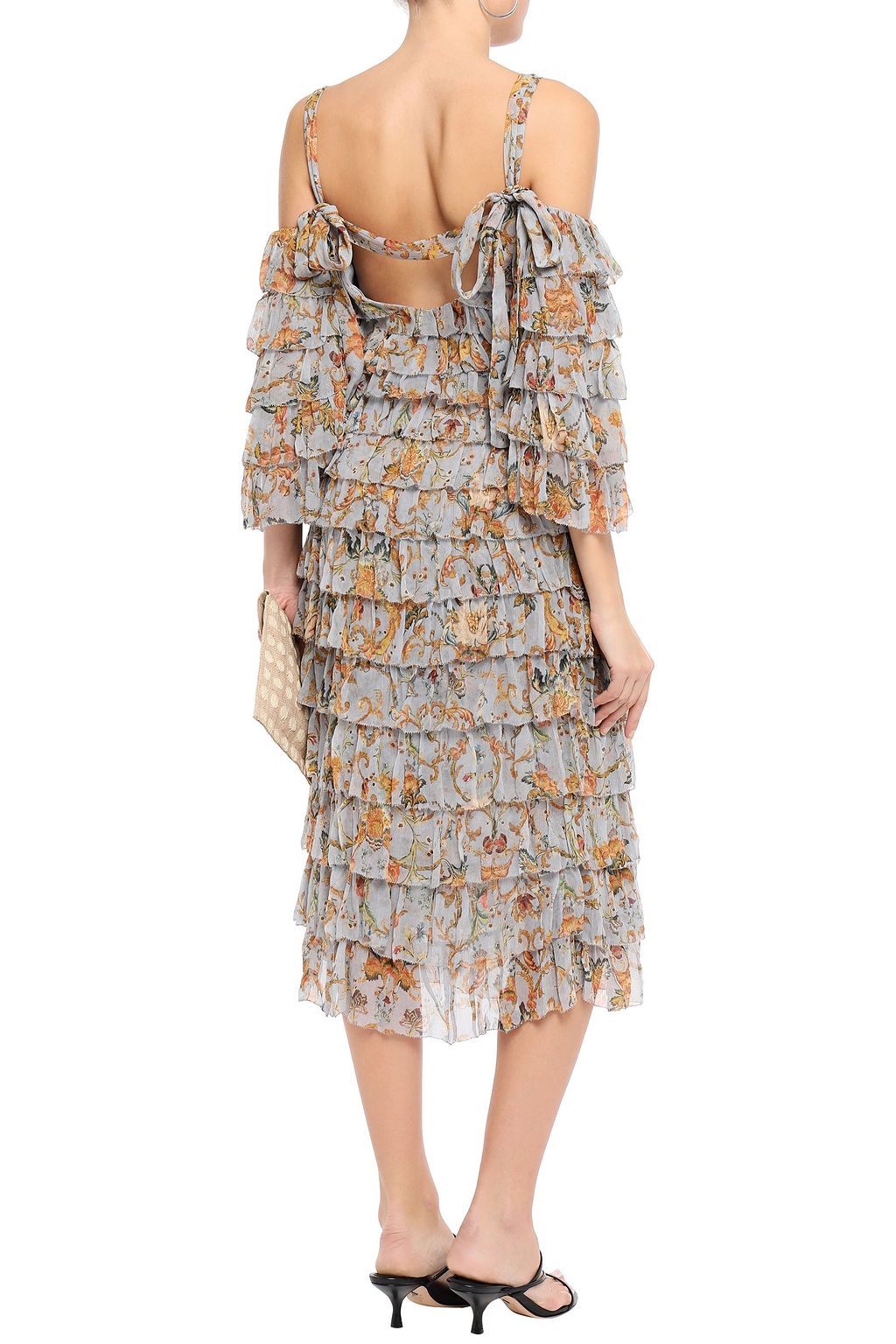 ZIMMERMANN Cold-shoulder tiered printed cutout silk-georgette midi dress