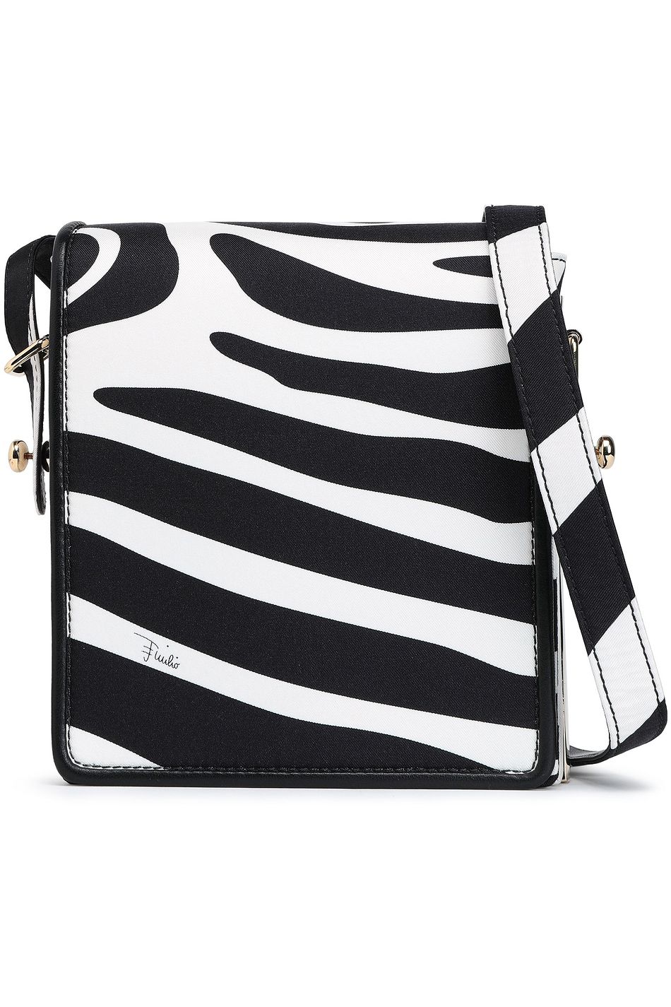 Animal Print Leather Trimmed Zebra Silk Twill Shoulder Bag Leather Trimmed Zebra Print Silk Twill