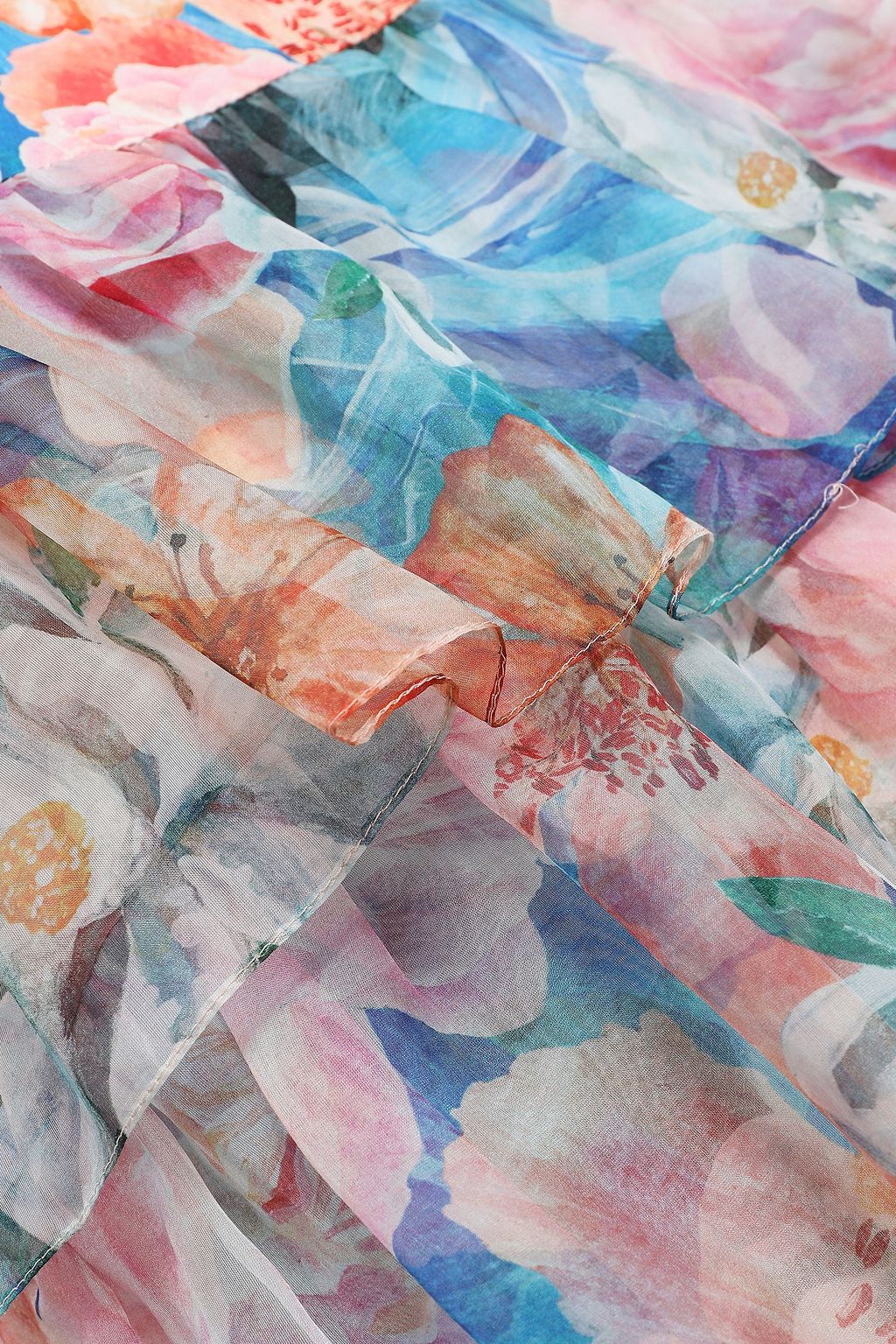 ISOLDA Tiered floral-print cady and organza maxi skirt