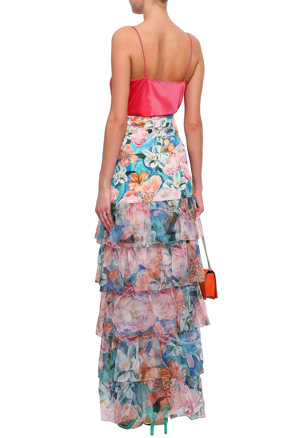 ISOLDA Tiered floral-print cady and organza maxi skirt