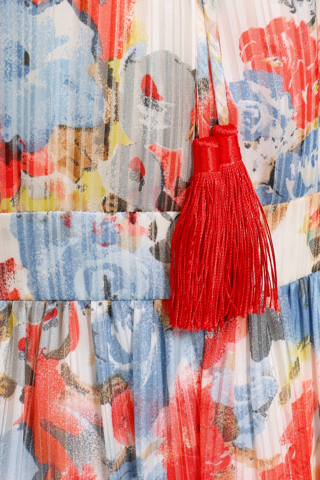 MIKAEL AGHAL Tasseled floral-print plissé-georgette gown