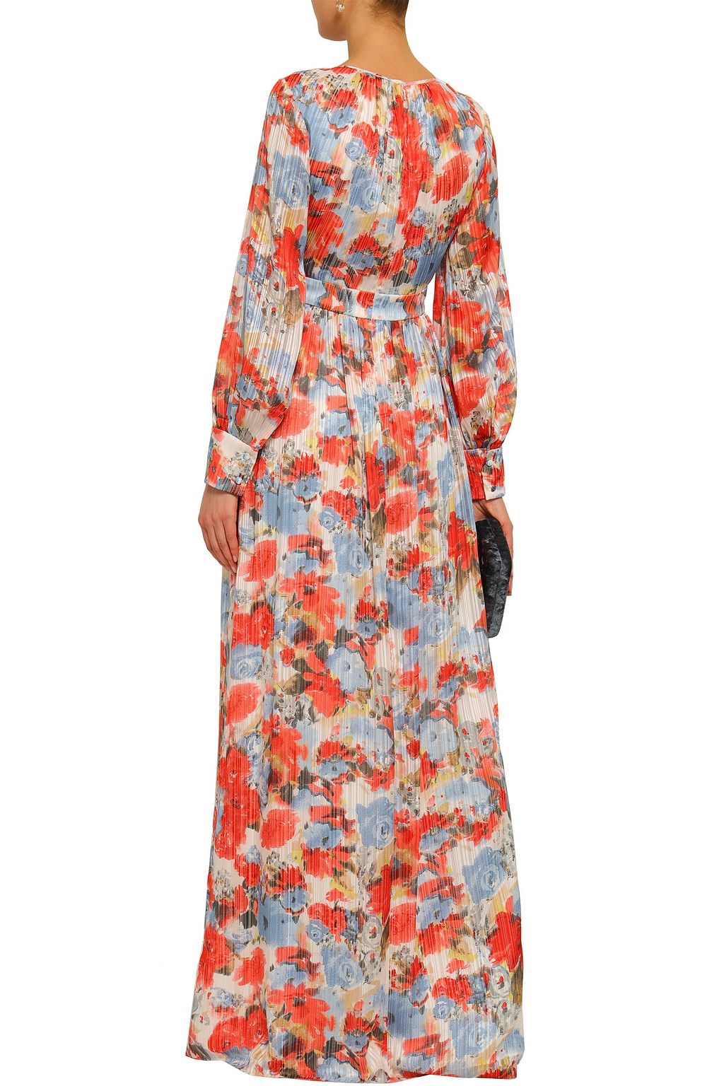 MIKAEL AGHAL Tasseled floral-print plissé-georgette gown