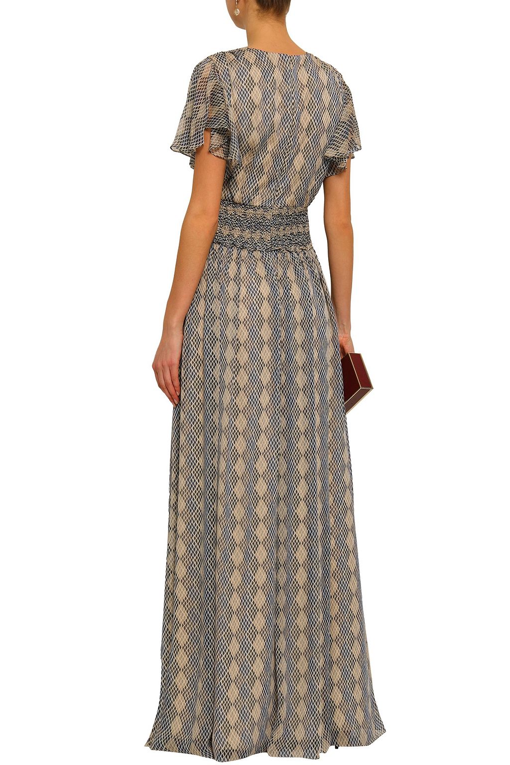 MIKAEL AGHAL Smocked printed georgette gown