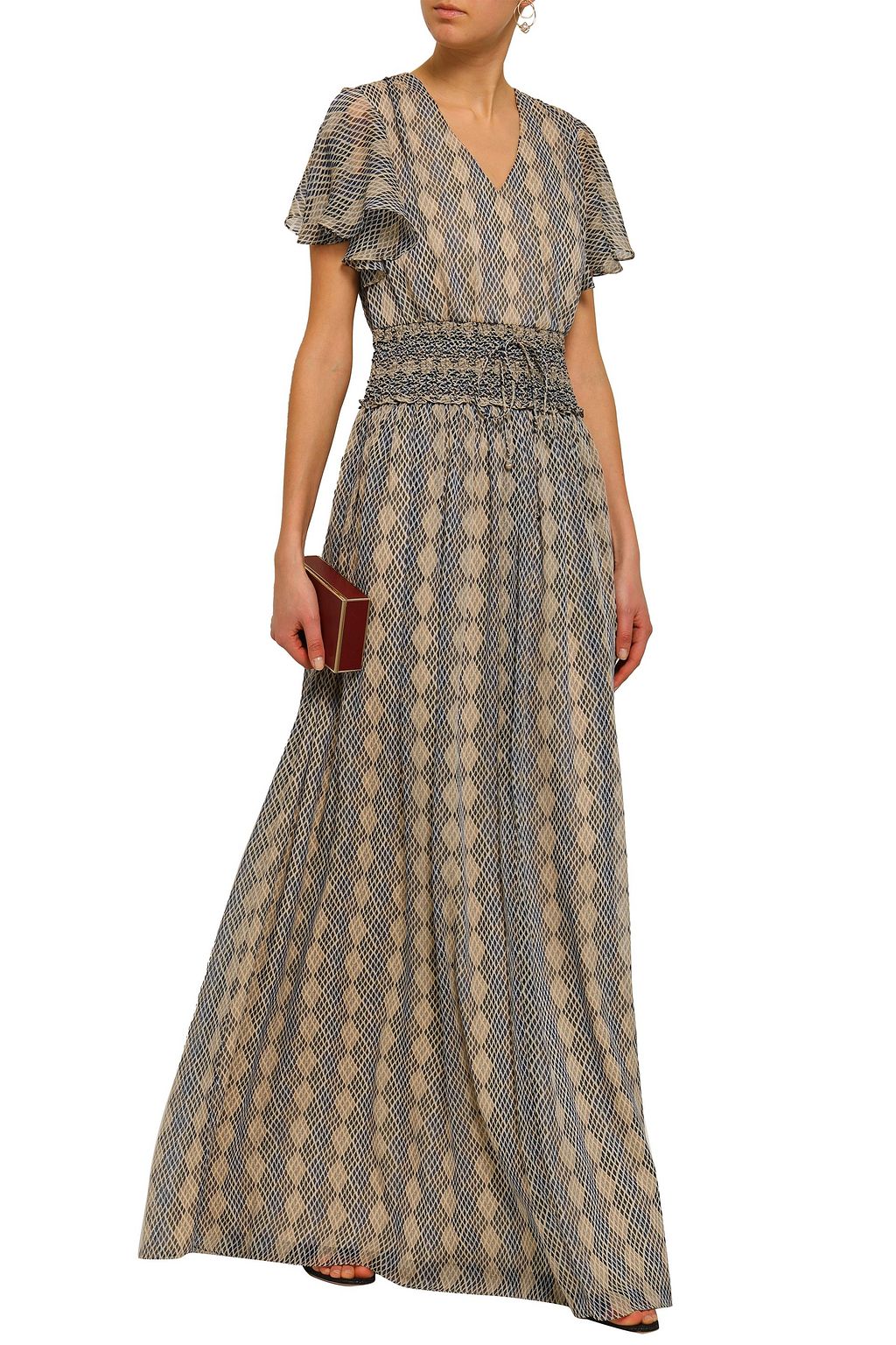 MIKAEL AGHAL Smocked printed georgette gown