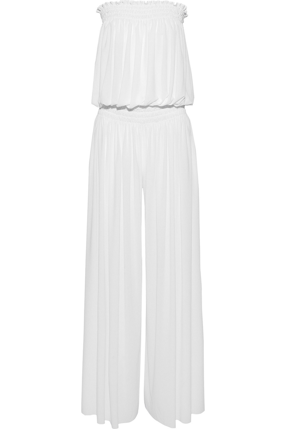 norma kamali - strapless gathered jersey jumpsuit - white - m